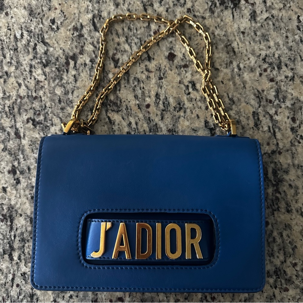 J’adior Dior Blue and Gold Leather Chain Bag